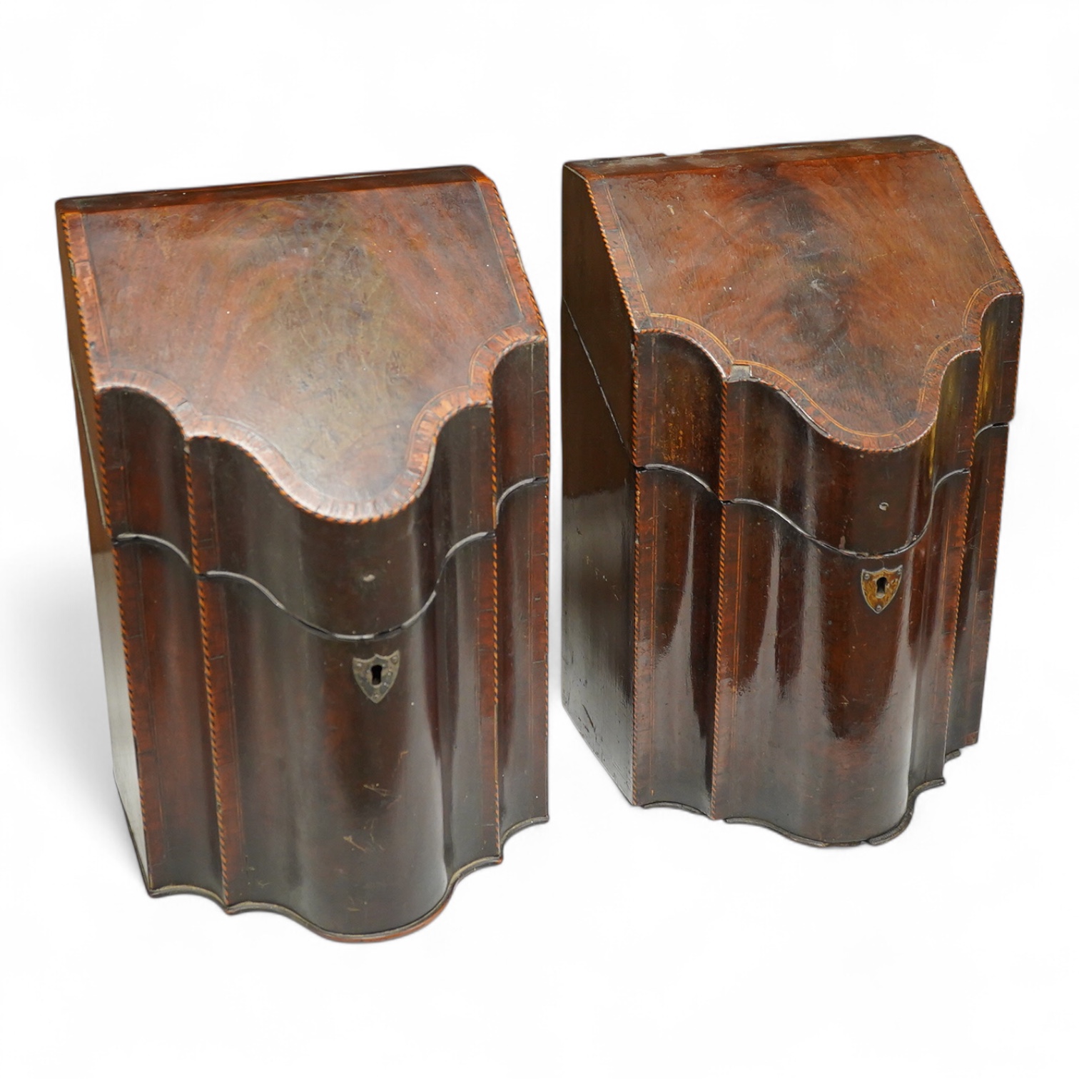 A pair of George III mahogany knife boxes, one with original interior, 34.5cm